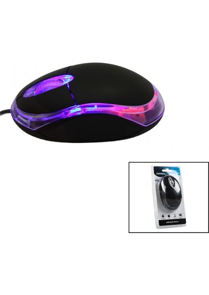 Everest KM-6809 Kablolu USB - Işıklı Siyah Optik Mouse 1200 Dpı Vakumlu Ambalaj 110CM Kablo (4887)