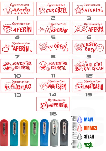 Kendinden Mürekkepli Kaşe Öğretmen Kaşesi Aferin Kaşesi Cep Kaşesi 5 Li Set fiyatları