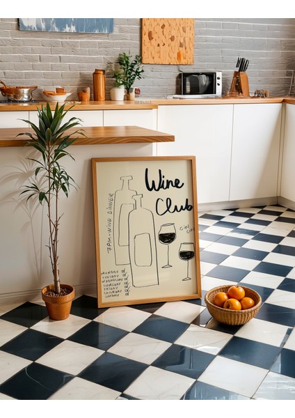 Wine Club Poster - Doğal Ahşap Çerçeveli Tablo