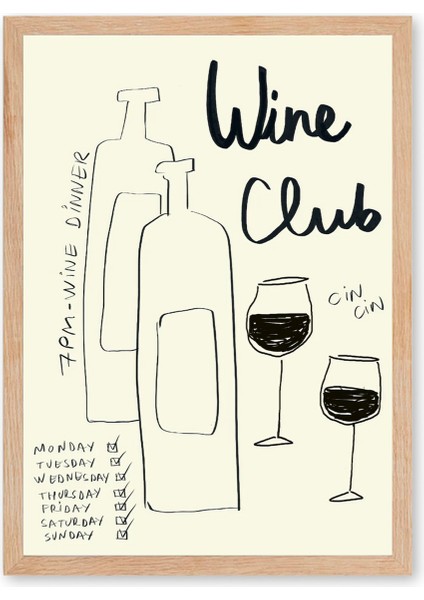Wine Club Poster - Doğal Ahşap Çerçeveli Tablo fırsatları