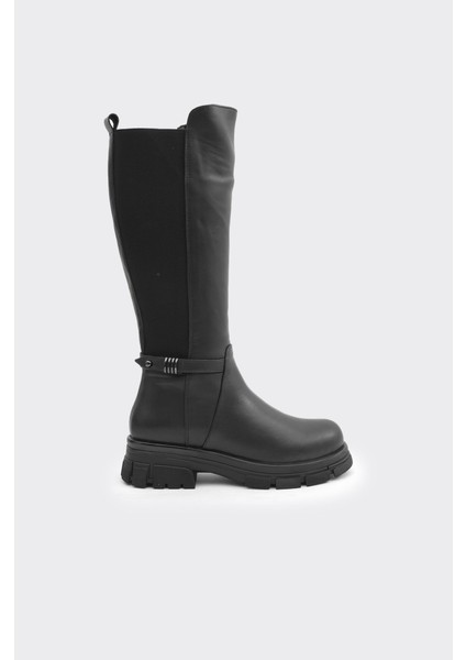 Hakiki Deri Fermuarlı Arka Kısım Streç Kadın Çizme