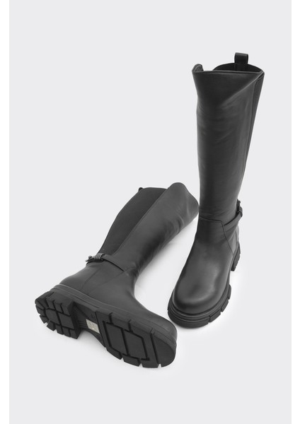 Hakiki Deri Fermuarlı Arka Kısım Streç Kadın Çizme fırsatları