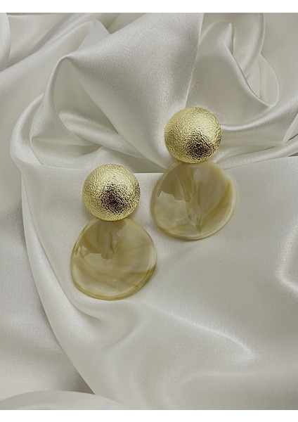 Mermer Desenli Oval Sarkıt Küpe