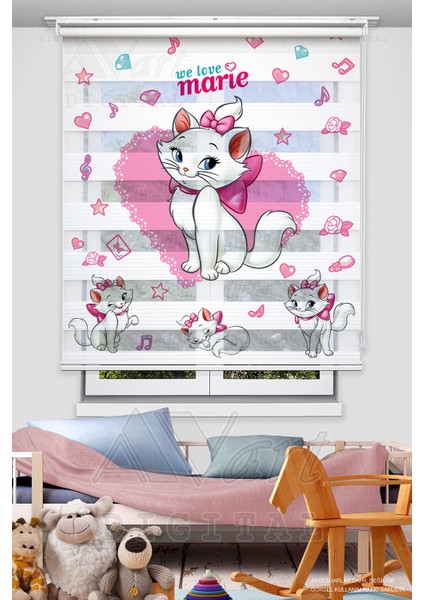 Kedicik Baskılı Plise Pano Perde - Dijital Baskılı Zebra Stor Perde