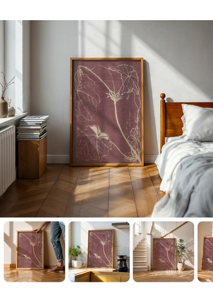 Botanical Purple Leaves Poster - Doğal Ahşap Çerçeveli Tablo