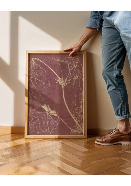Botanical Purple Leaves Poster - Doğal Ahşap Çerçeveli Tablo fiyatları