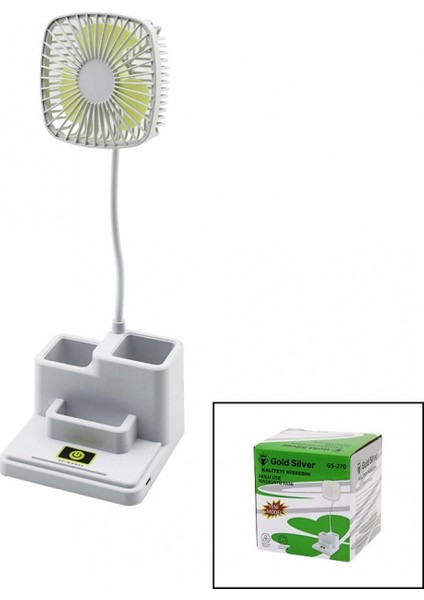Kalemlikli Masaüstü Vantilatör USB Şarjlı Fan:8.9cm- Akrobat AYAK=23CM+KALEMLİK:36.5CM Telefonluk GS-270 (4887)
