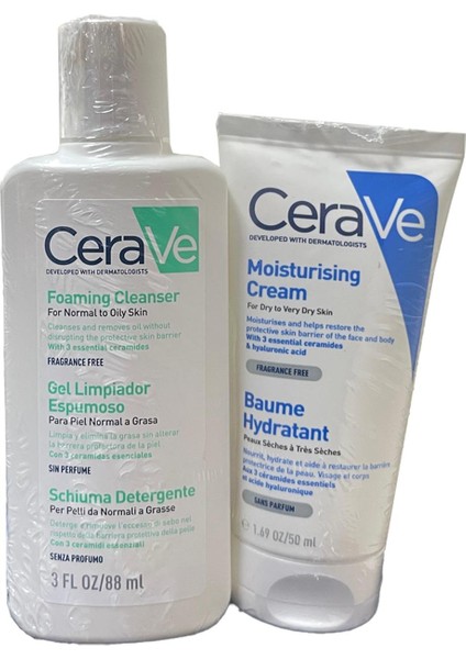 Cerave Set - Köpüren Cleanser 88 ml + Moisturising Cream Kuru ve Çok Kuru Ciltler Için 50 ml
