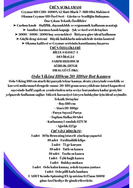 Viking 180CM 30-180GR Ceymar 4000XA2 Tekne Olta Seti fiyatları