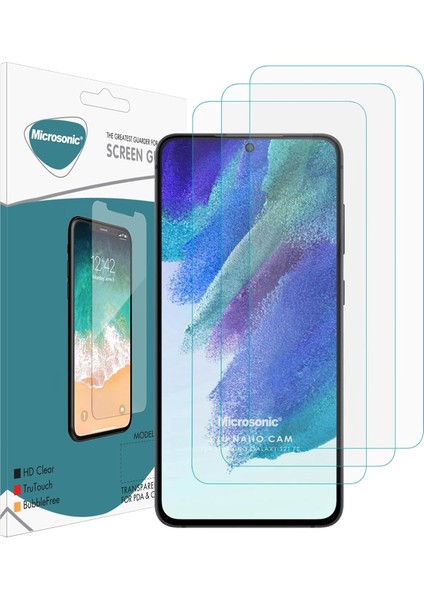 S21 Fe Screen Protector Glass Cam Ekran (3&apos;lü Paket) [ S21 Fe ile Uyumlu Ekran - Şeffaf]