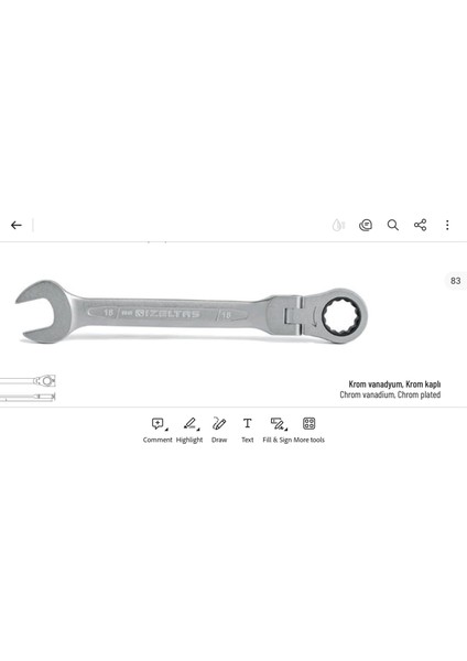 Mafsallı Cırcır Kombine Anahtar 16MM