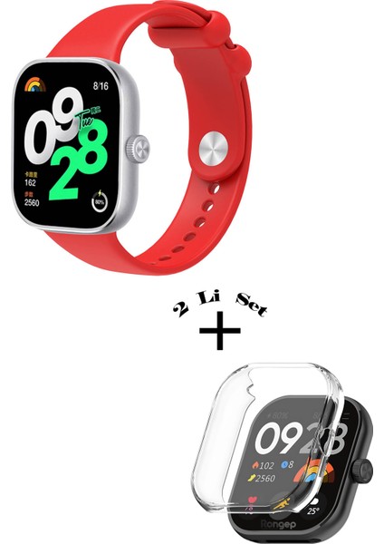 Xiaomi Redmi Watch 4 / 5 Uyumlu Yumuşak Silikon Kordon + Kasa ve Ekran Koruyucu