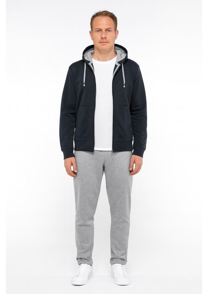 Erkek Field Normal Kesim Üç Iplik Şardonsuz Kapüşonlu Sweat Mont Koyu Gri