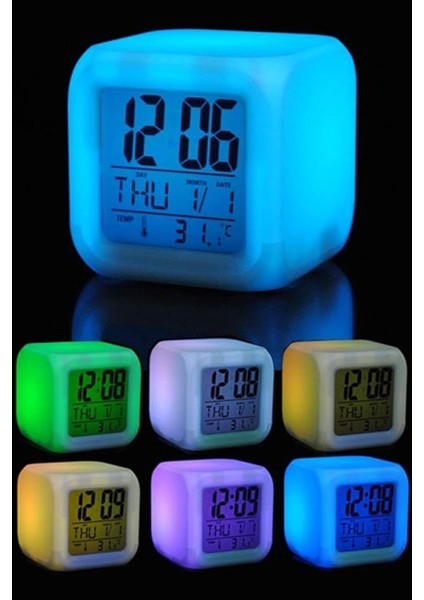 7 Renk Değiştiren Çocuk Odası Alarmlı Küp Çalar Saat