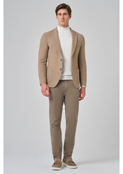 Erkek Bej Poliviskon Trend Desenli Slim Fit Mono Yaka Dokuma Ceket fiyatları