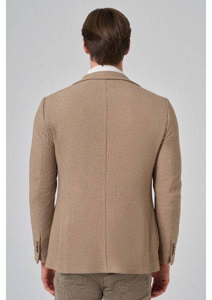 Erkek Bej Poliviskon Trend Desenli Slim Fit Mono Yaka Dokuma Ceket indirimleri