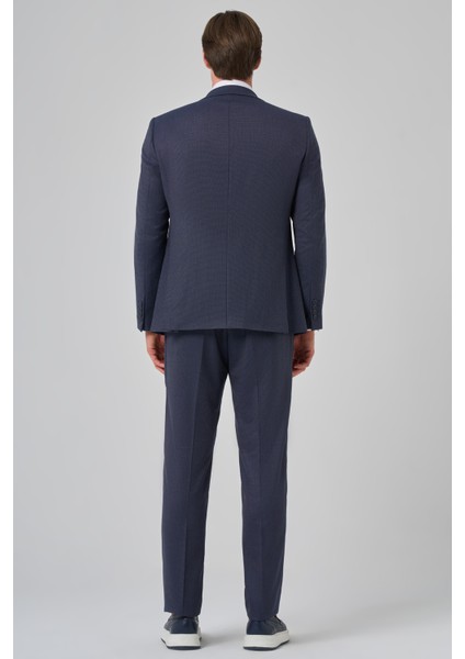 Erkek Lacivert Poliviskon Yelekli Trend Desenli Slim Fit Sivri Yaka Takım Elbise indirimleri