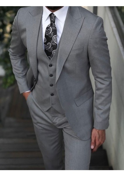 Özel Tasarım Italyan Kesim Blazer Erkek Takım Elbise Gri