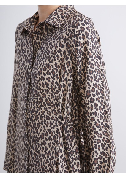 Yeni Sezon Modal Karışımlı Leopar Desenli Gömlek Elbise modelleri