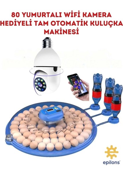 MZ-80/240 Çift Viyollü Tam Otomatik Kuluçka Makinesi Kablosuz Ampul Kamera Hediyeli Çiftlik Tipi ( Lisinya )