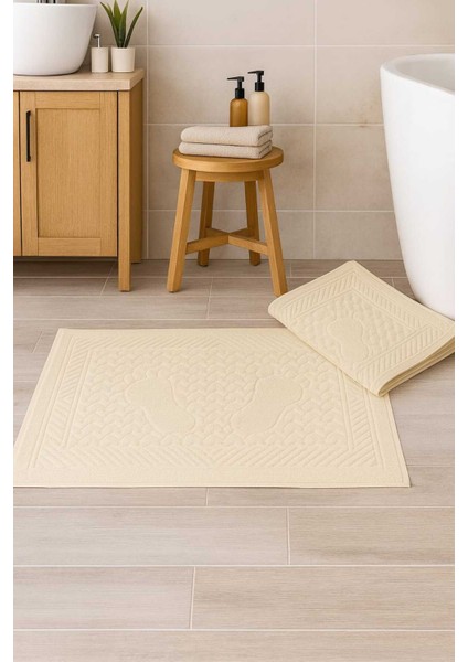 2'li Ekru Ayak Izli Su Emici Ayak Paspası 50X70 cm Kaymaz Tabancı