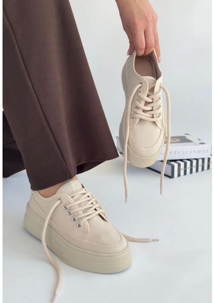 Carin Bej Keten Bağcıklı Spor Ayakkabı modelleri