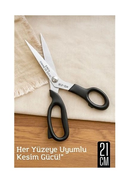 Çok Amaçlı Makas – 21 cm Uzunluk | 11 cm Kesim Bıçağı | Paslanmaz Çelik, Ergonomik Sap