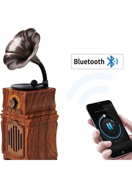 Nostaljik Gramafon Görünümlü Radyo Bluetooth Hoparlör USB Aux Yüksek Ses Kalitesi fiyatları