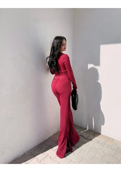 Pencereli Detaylı Alt Üst Takım Bordo fırsatları