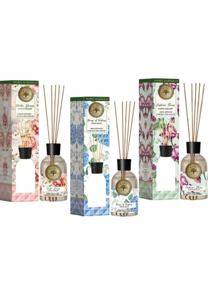 Çubuklu Oda Kokusu 3'lü Set 3×100 ml – Pudra, Ferah ve Kaşmir Kokular, Uzun Süre Kalıcı Reed Difüzör