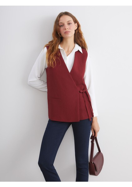 Yeni Sezon Kruvaze Yaka Dokulu Kadın Klasik Yelek
