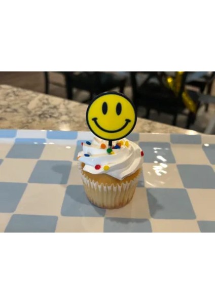 Gülen Yüz Cupcake ve Pasta Süsü,plastik,6 Adet,7 cm