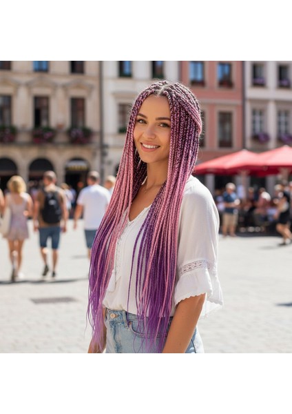 Afrika Örgüsü ve Rasta Için Sentetik Ombreli Saç / Açık Pembe / Lila