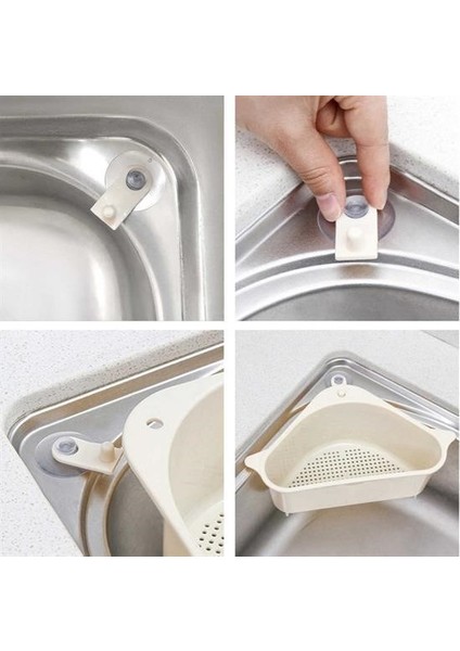 Vantuzlu Üçgen Sebze Meyve Lavabo Raf Evye Süzgeç Sünger Tutucu Düzenleyici Mutfak Organize