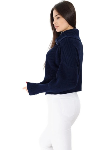 Kadın Fermuarlı Oversize Devrik Yaka Triko Hırka fiyatları