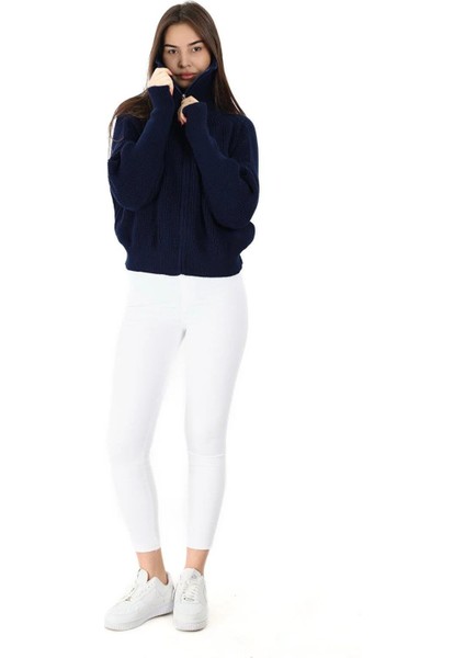 Kadın Fermuarlı Oversize Devrik Yaka Triko Hırka modelleri