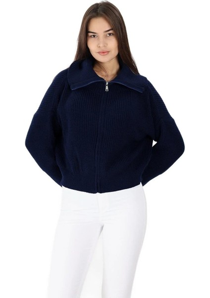 Kadın Fermuarlı Oversize Devrik Yaka Triko Hırka indirimleri