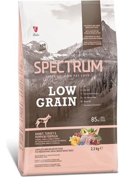 Spectrum Düşük Tahıllı Tavşanlı Hindili ve Bal Kabaklı Orta ve Büyük Irk Yetişkin Köpek Maması 2.5 kg - SPL-009 - Petshopundan