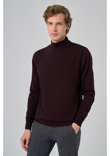 Erkek Mor Basic Yarım Balıkçı Yaka Dynamic Fit Rahat Kesim Triko