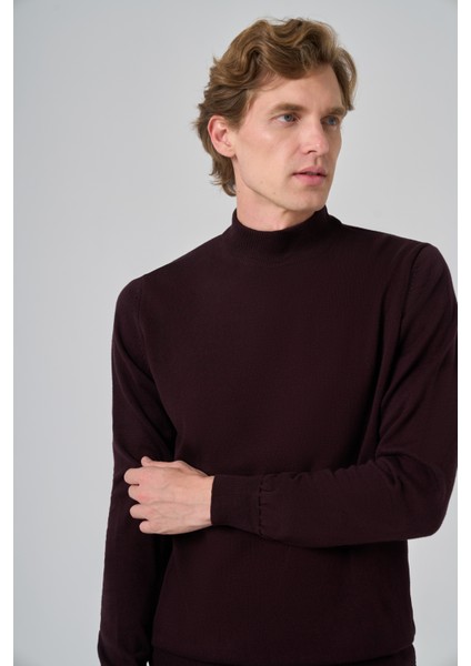 Erkek Mor Basic Yarım Balıkçı Yaka Dynamic Fit Rahat Kesim Triko indirimleri