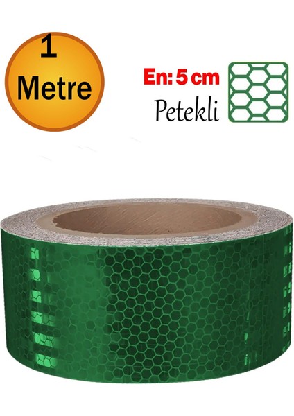 Yapışkanlı Gece Parlayan Reflektörlü 5 cm Reflektif Ikaz Bandı 1 Metre Koyu Yeşil Renk Şerit Bant.
