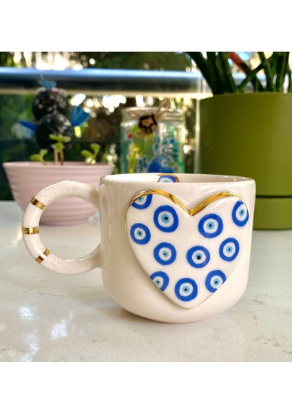 El Yapımı Seramik Gerçek 24K Altın Dekorlu Büyük Kalp Nazar Kupa fırsatları