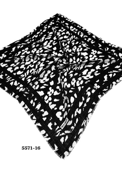 5571 Siyah Beyaz Flamlı Pamuk Eşarp