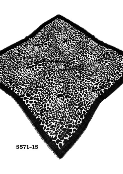 5571 Siyah Beyaz Flamlı Pamuk Eşarp