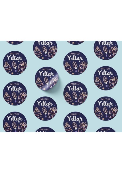 Yılbaşı Temalı Mutlu Yıllar Sticker Seti, Yeni Yıl Hediye Paketleme Etiketi, 108 Adet, 33X33MM, Mavi modelleri