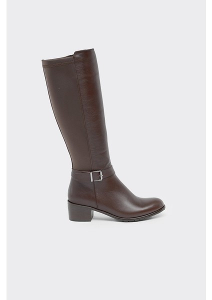 Bilekten Kemerli Hakiki Deri Fermuarlı Kadın Çizme