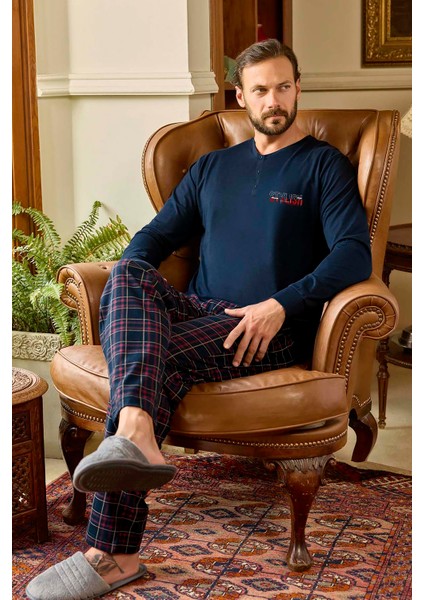 Erkek Aydoğan Pamuk Uzun Kol Pijama Takımı 250452 LACIVERT01 fırsatları