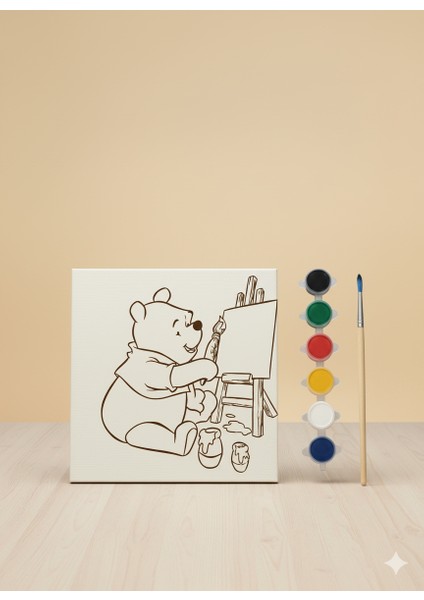 Çocuklar Için Sevimli Ayı Pooh Tuval Boyama Seti | Kendin Yap Çizgi Film Karakterli Set