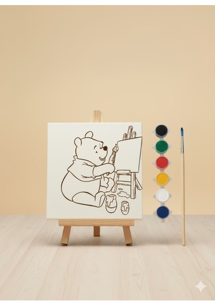 Çocuklar Için Sevimli Ayı Pooh Tuval Boyama Seti | Kendin Yap Çizgi Film Karakterli Set modelleri