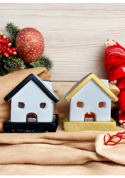 ,yılbaşı 2li Ev Mumluk, Beton Mumluk Seti, Dekoratif Ev, Tütsülük, Yılbaşı Hediyelik2 fiyatları